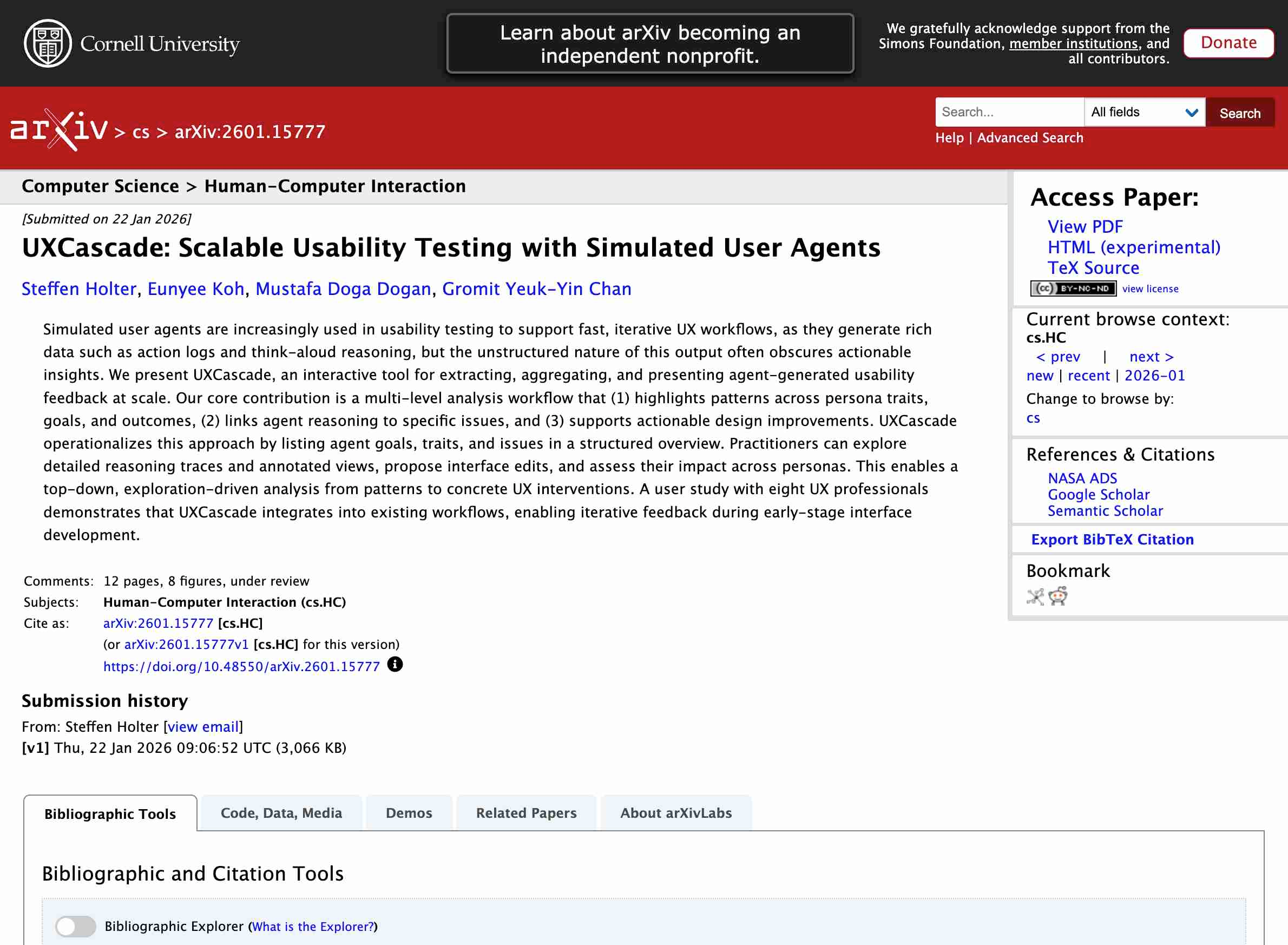 Screenshot of UXCascade paper