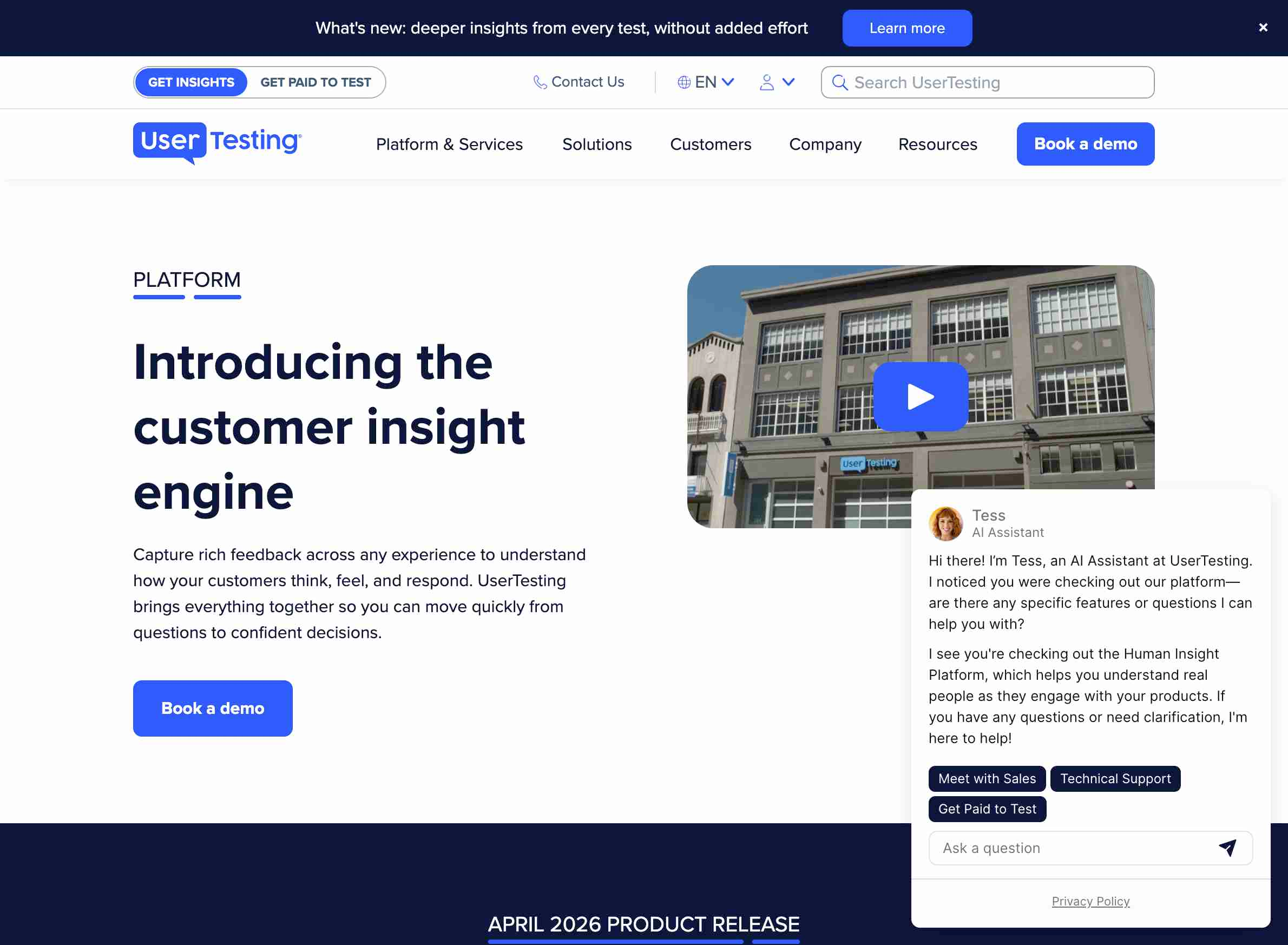 Screenshot of UserTesting platform page